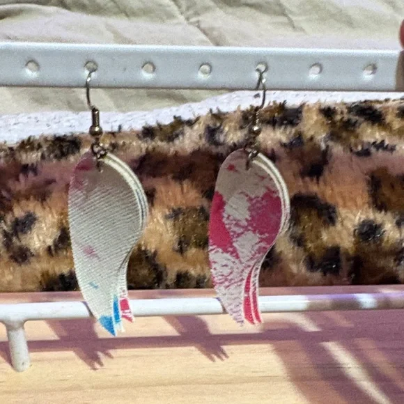 Pink & Blue Abstract Petal Drop Earrings - Picture 2 of 3